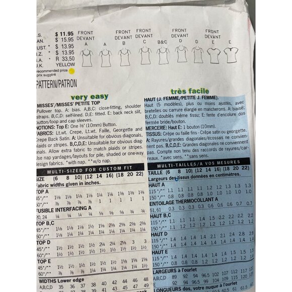 Butterick 5487 Sewing Pattern Sizes 12 14 16 Tops Sleeveless Multi Style CUT - Picture 5 of 6